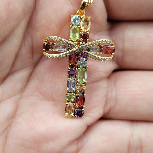 Gemstone cross 18k gold plated - Picture 2 of 4